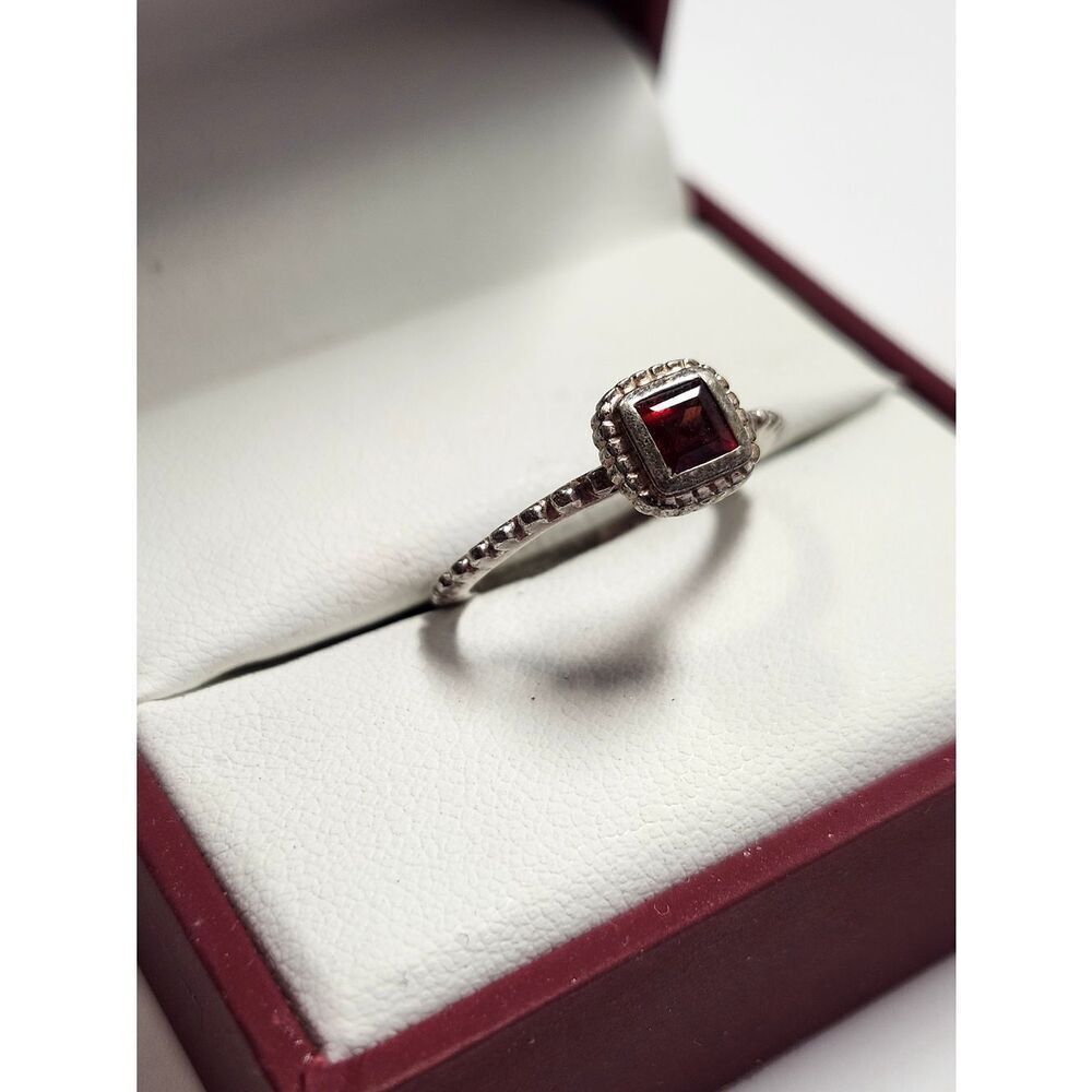 RJ Graziano 925 Sterling Silver Garnet Square Halo Ring - Deep Red Size 8